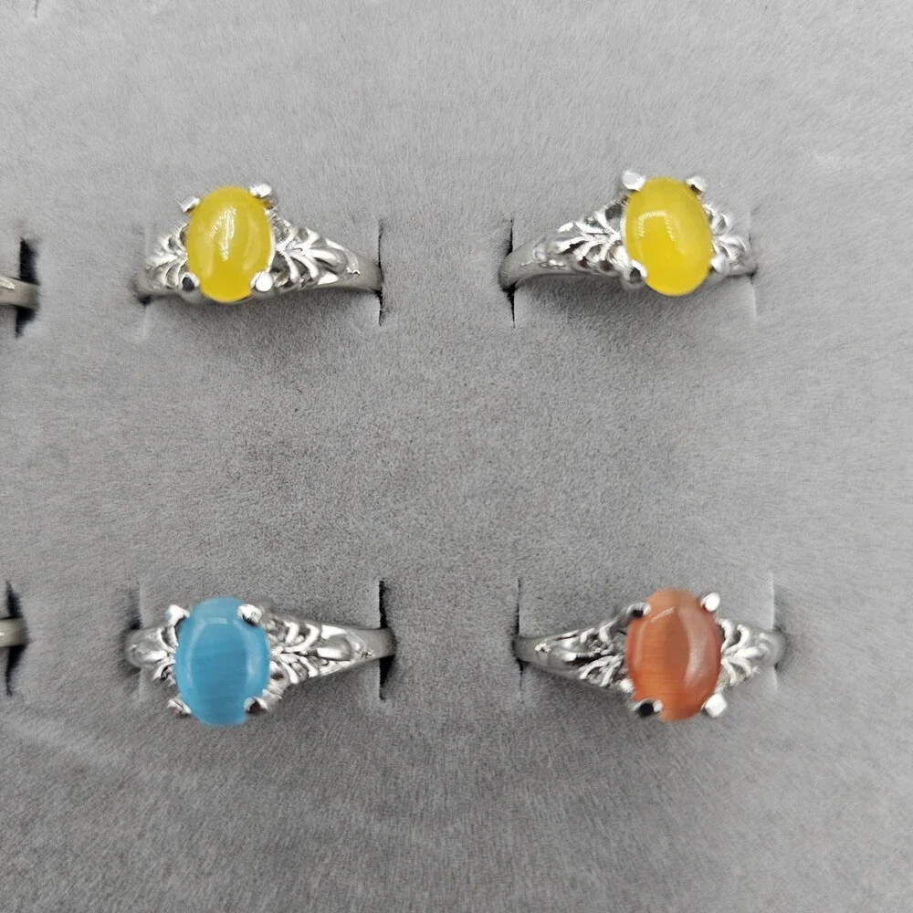Ring Lot 21 Piece Silver Tone Glass Cabochons Sizes 5-8 Black Yellow Orange Blue - Picture 7 of 9